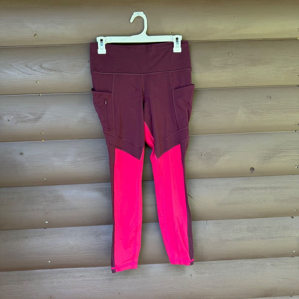 Athleta All In Structure 7/8 Womens  S Maroon Pink Colorblock Leggings‎